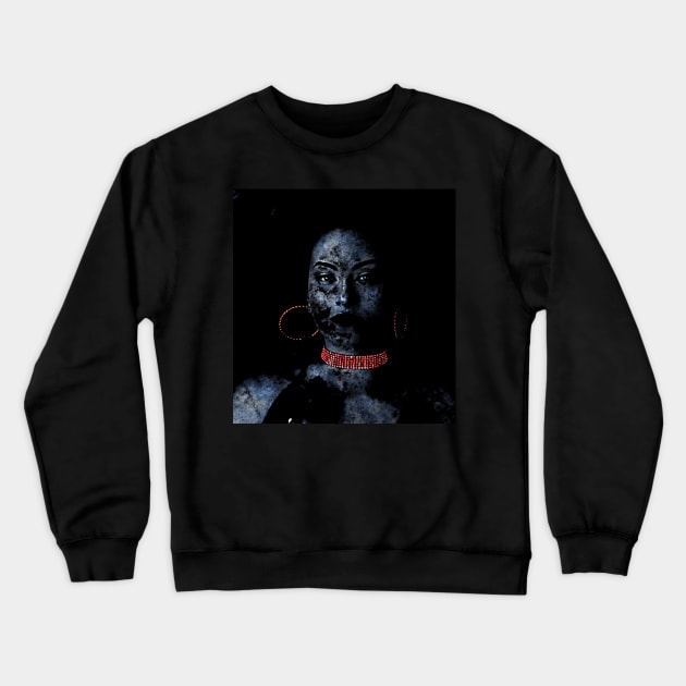 Beautiful girl, gray skin, dark spots, red jewelry. Beautiful and dark. Crewneck Sweatshirt by 234TeeUser234